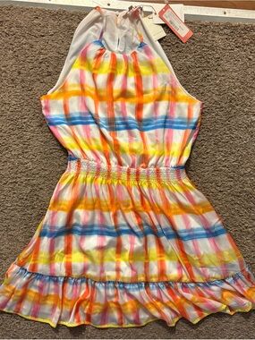 Skies Are Blue NWT Woman’s Md Rainbow Multicolor Plaid Halter Sundress